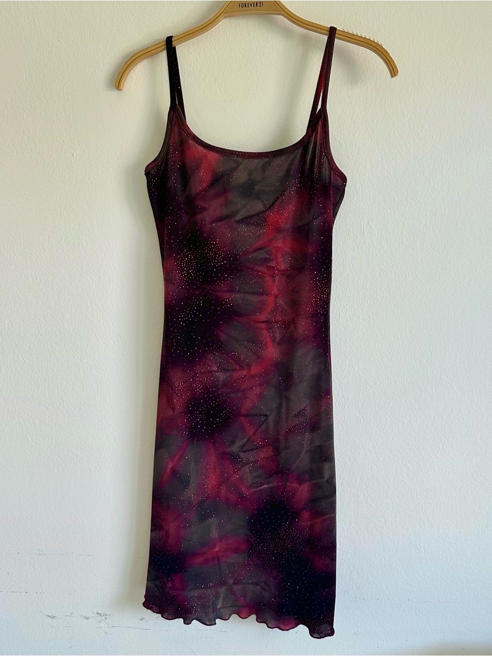 Vintage Y2K Jennyfer Dress Midi Whimsigoth Fairy Red Black Glitter Grunge Slip S